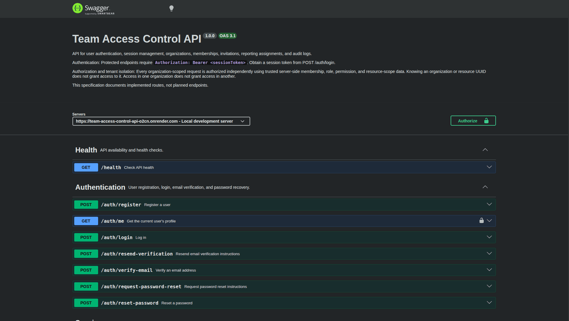 Team Access Control API